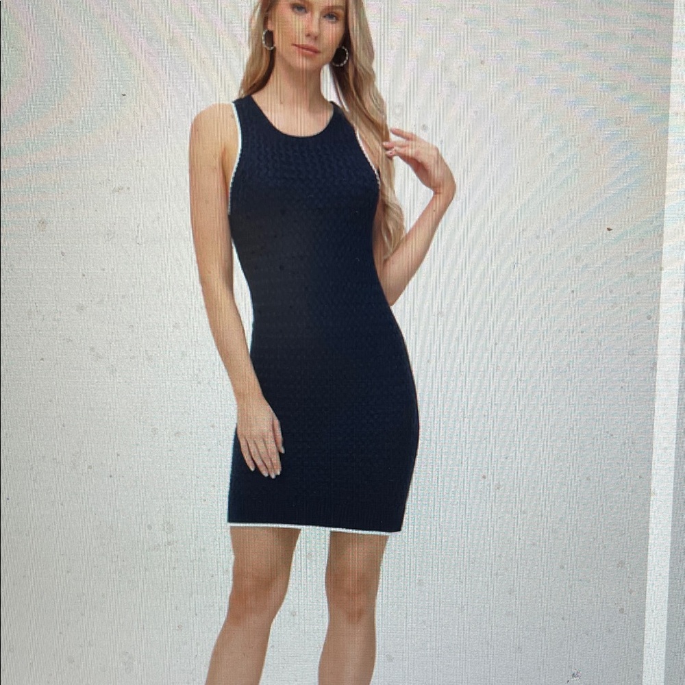 525 America jojo varsity navy knit Sleeveless Dress with white trim- nwt